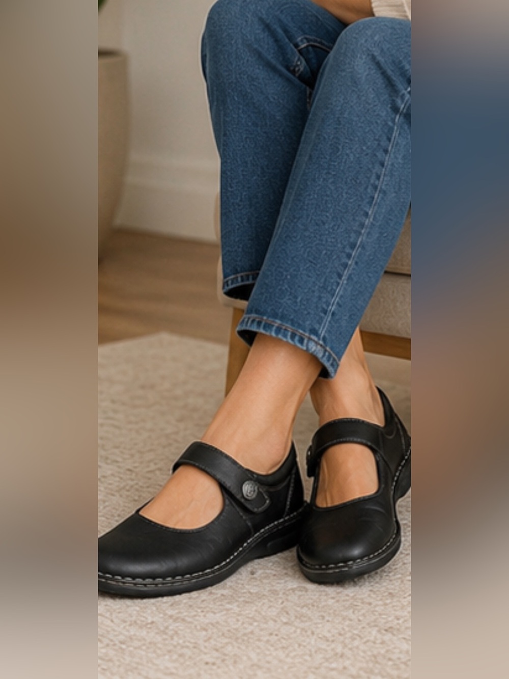 Finn Comfort Kids Black Leather Mary Jane Shoes